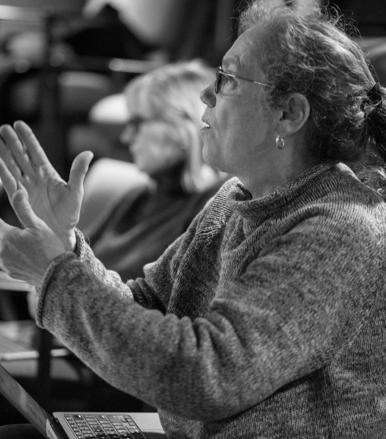 Woman speaking passionately during rehearsal